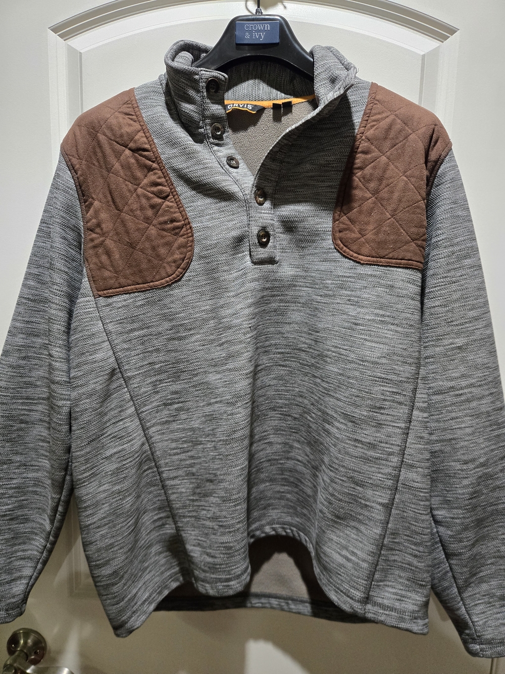 Orvis Gray Knit Top with Orange Trim